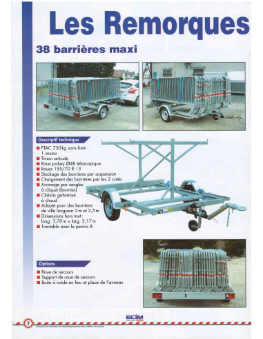 Remorque Porte Barrière x38 Remorque Porte Barrière x38